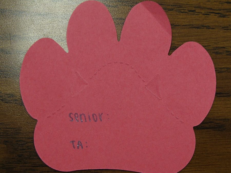 Buying one of the farewell kisses, the student will fill out the construction paper shapes, writing the seniors name, advisory, and a personal message.