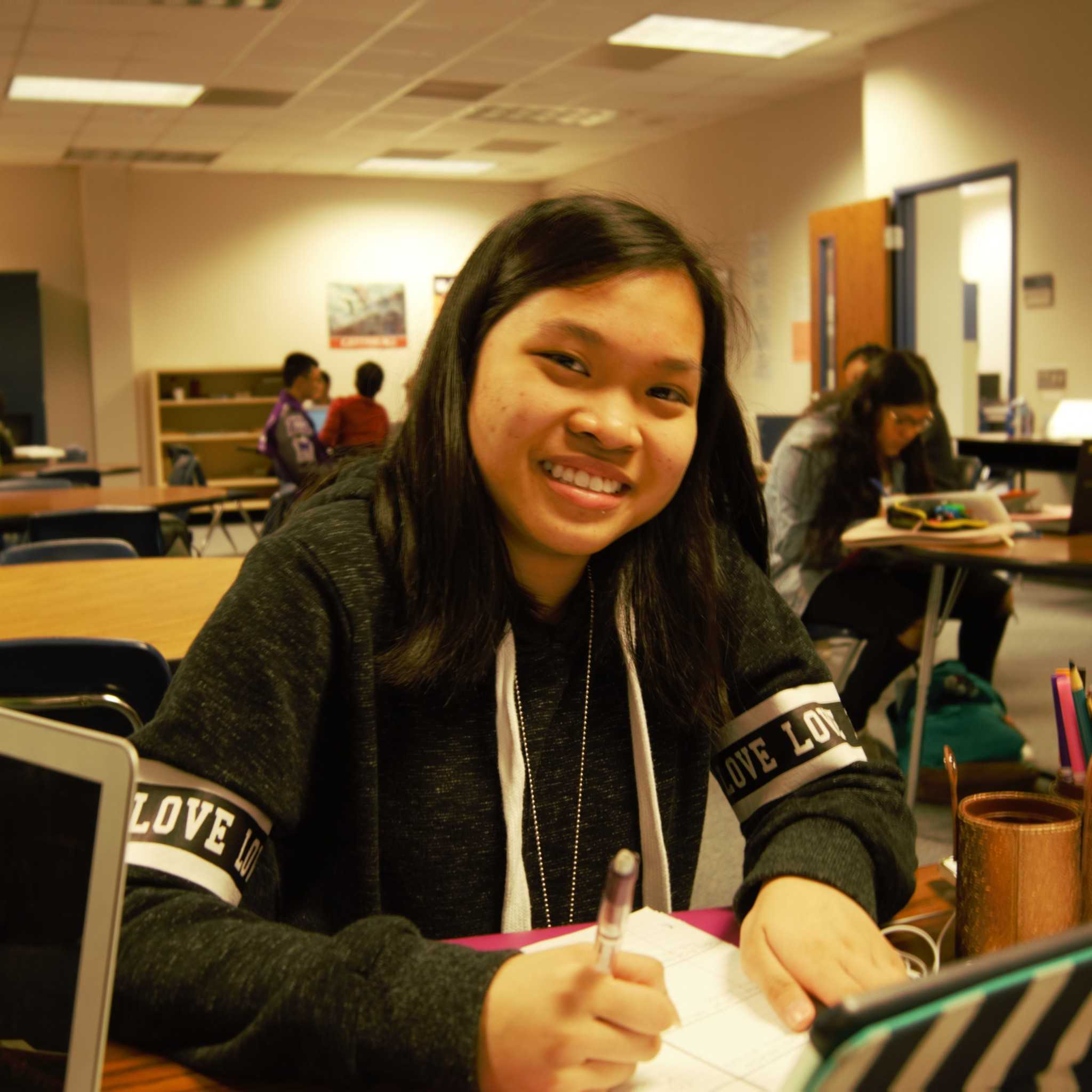 Vy Tran (Freshmen) says that her reason for waking up in the morning is because, "I wake up every morning to see my friends and my family, because I don't think I'd be the person I am right now without them supporting me... and not being lonely."