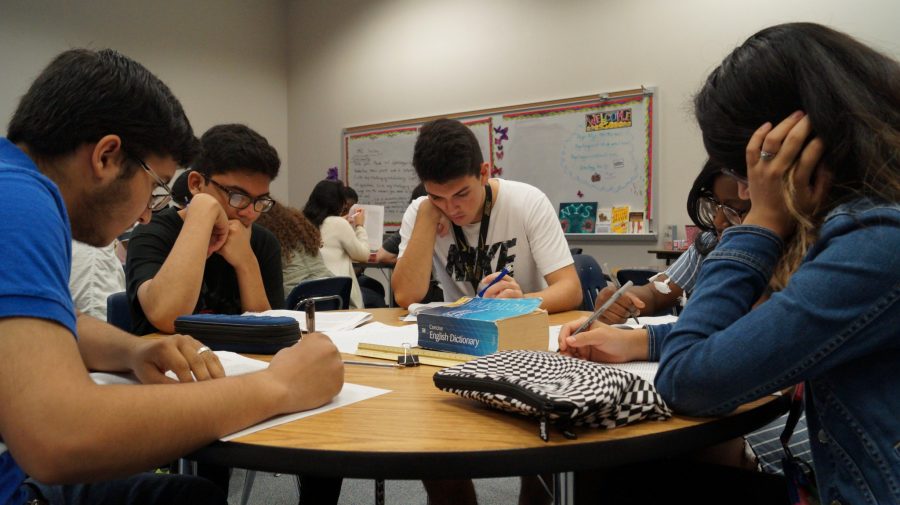 Students study in the social studies center.