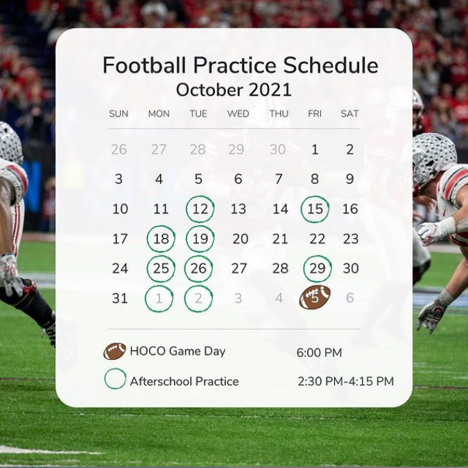 These are the dates practice will be held for participating players.