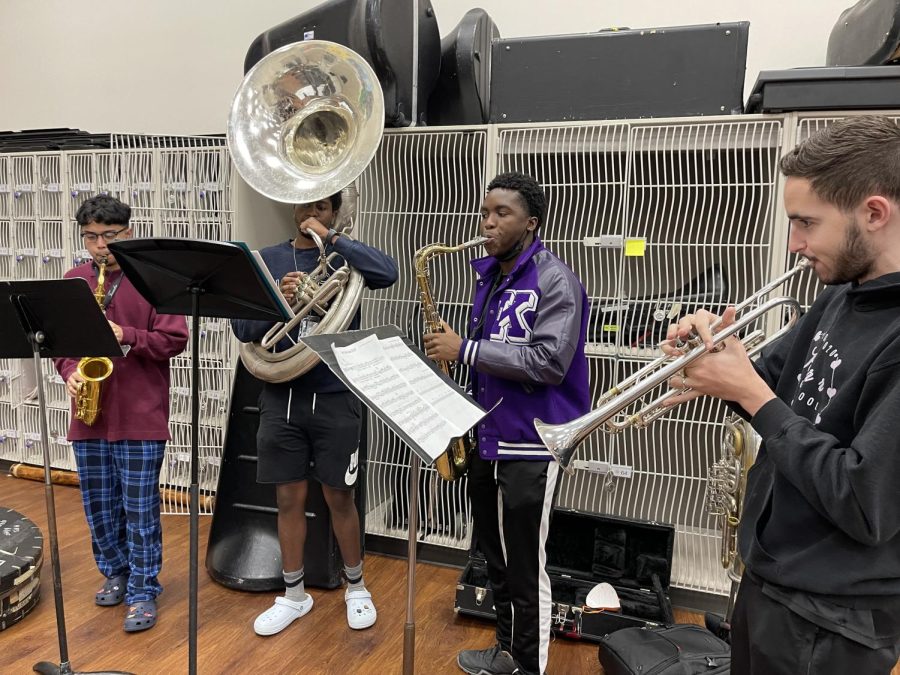 Wham! The sounds of band members Daniel Cobos, Alex Lopez, Otokini Cotterell, and Aiden Davis playing their piece I feel like Funkin it up. They show great enthusiasm in perfecting their piece together.  
