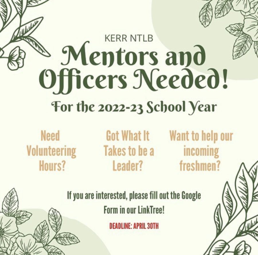 NTLB flyer posted on @kerrntlb instagram as they search for mentors and officers.