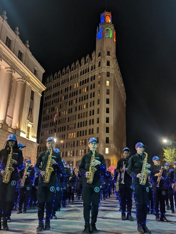 Picture from Mr Brunson.  Marching Band playing right outside the Emily Morgan Hotel, where they stayed for 2 nights. 