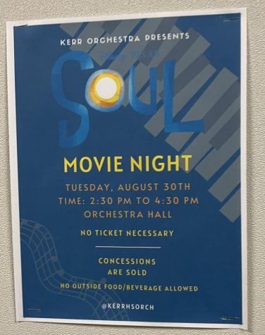 Orchestras Movie Night poster including date and time. Features Pixars animation, Soul, from 2020. No Tickets Needed!