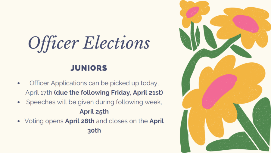 OFFICER ELECTIONS. Officer elections are available for juniors towards the end of year. Clubs hold elections to determine the future officers of the upcoming year in advance.