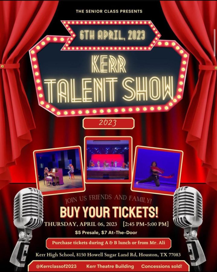 TALENT SHOW POSTER. The Kerr Talent Show is the perfect opportunity for kerrtizens display talents. The event is held once a year. Those interested in being a stagehand to help with the backstage movement, please let me know about staying after with us today, April 4th, for our talent show rehearsal in order to understand how everything will unfold for the actual talent show date. - Kezia Ng.