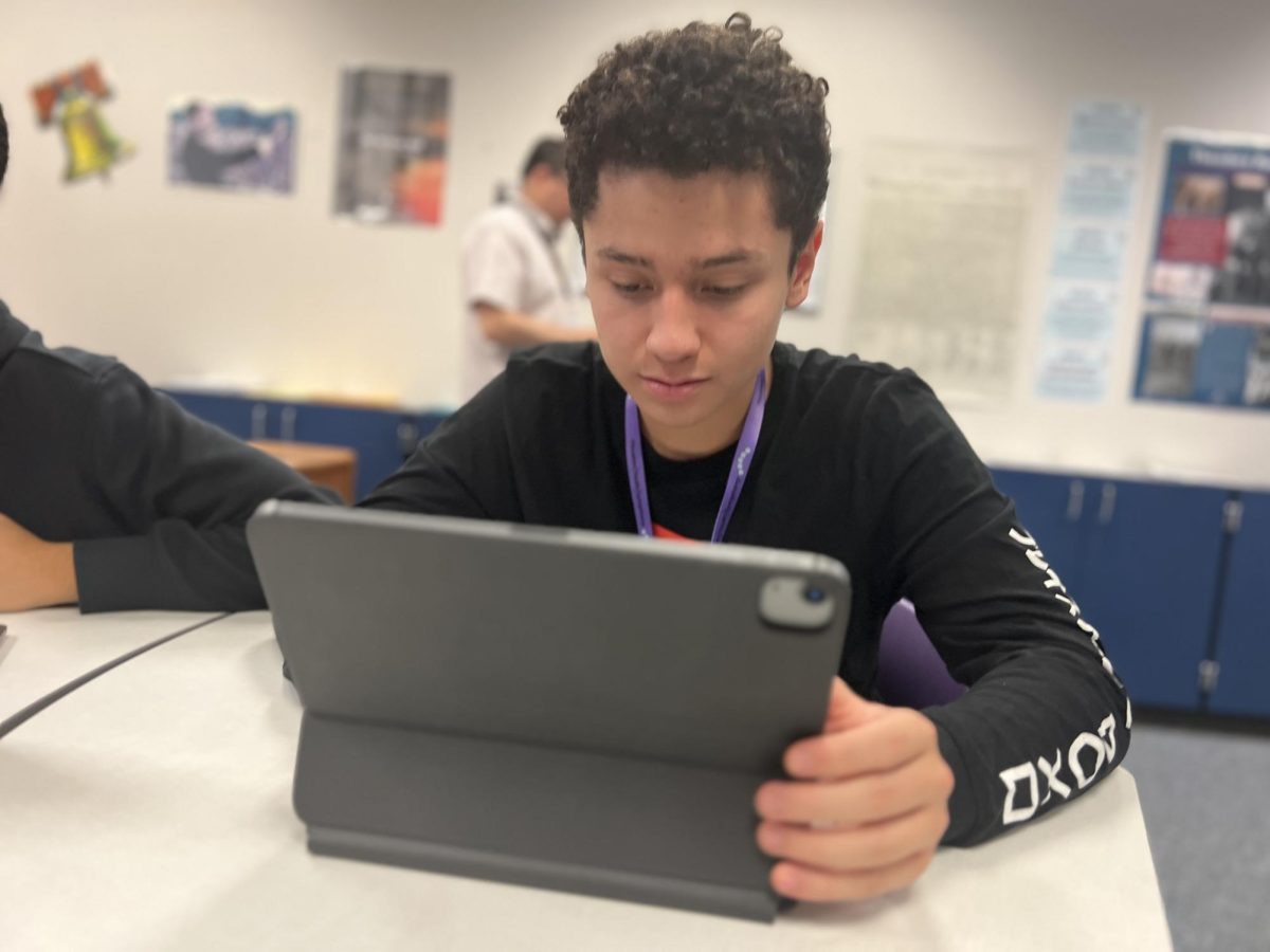 US-HISTORY! In the history center, Josiah Baiza is seen working on his US history assignment. Sstay practicing 40-hours a day, Baiza said