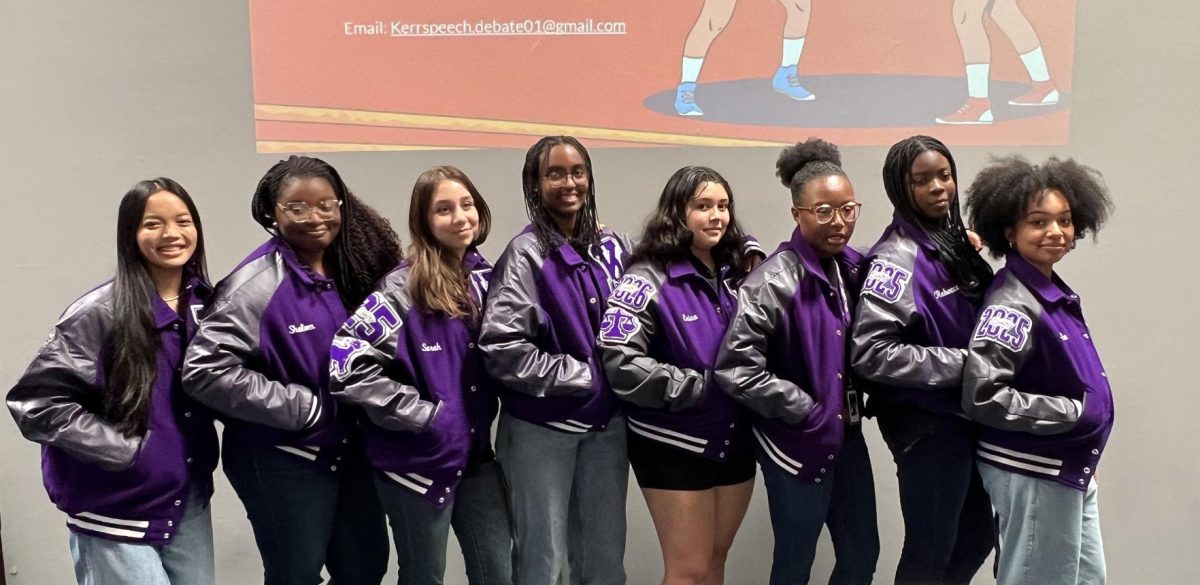 Cheerful Smiles
Abigail Nguyen, Shalom Akinkunmi, Sarah Abi Saab, Leah Ghebrelul, Erica Carranza, Gabrielle Brown, Rebecca Oyeniyi, and Nyla Whiteside receive their letterman jackets at Speech and Debate’s Rush Meeting on August 21. This was the beginning of what will be a competitive season. “It was pretty packed which was quite nice to see. Hopefully we’re gonna do some big things.” -Leah Ghebrelul