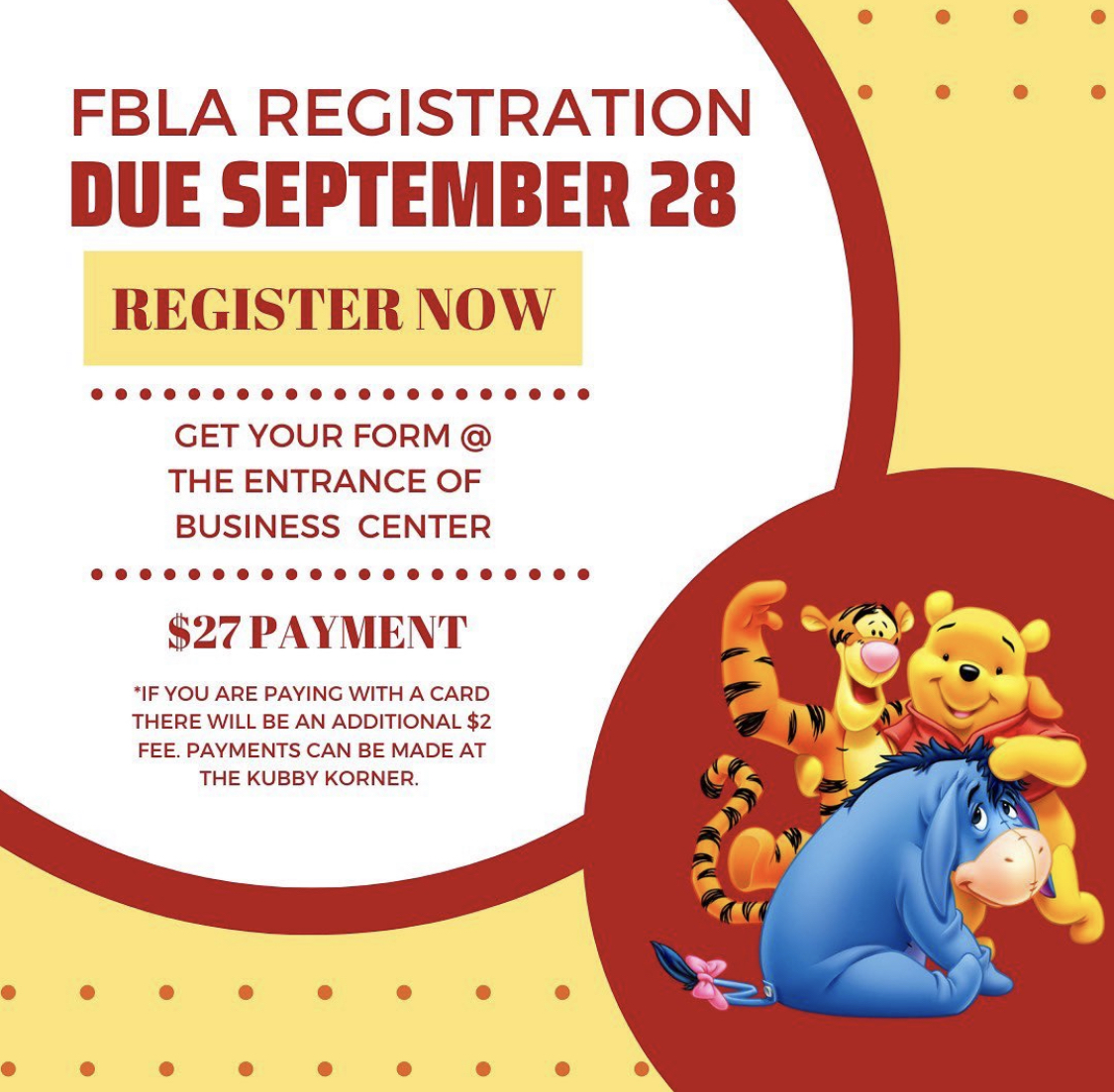 A picture showing registration information posted on the FBLA Instagram.