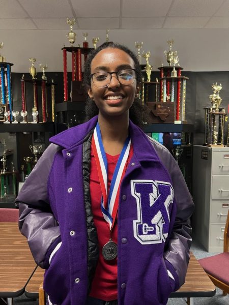 Silver Medals
Leah Ghebrelul poses for a picture in the speech room after advancing to regions in UIL. After competing in both LD and Extempt, she secured the win in the latter. I had a lot of fun, and Im excited for regions, Ghebrelul said.