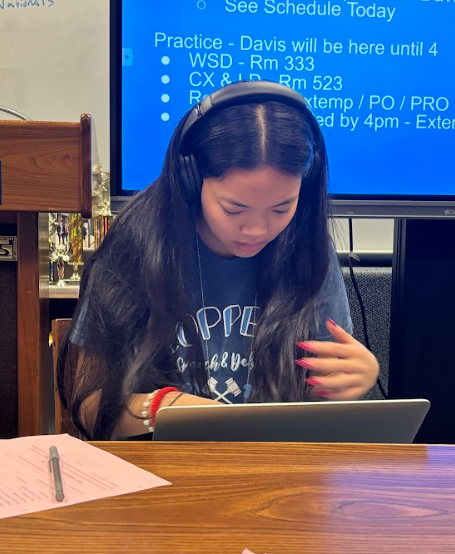 From the Top
Abigail Nguyen runs through her Lincoln Douglas speech during speech and debates afterschool meeting to prepare for UIL the coming Saturday. When writing her cases, she finds it helpful to read them as she goes. Im very excited to compete, said Nguyen.