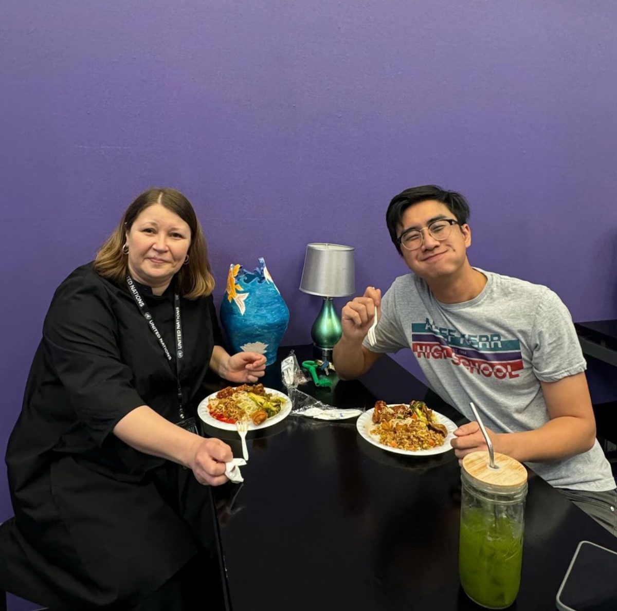 Ryan+Quach+and+Evguenia+Volkova+enjoy+their+Chinese+takeout+provided+by+STUCO+in+the+teachers+lounge.+For+the+rest+of+this+week%2C+all+students+are+encourage+to+show+gratitude+to+all+Kerr+teachers.