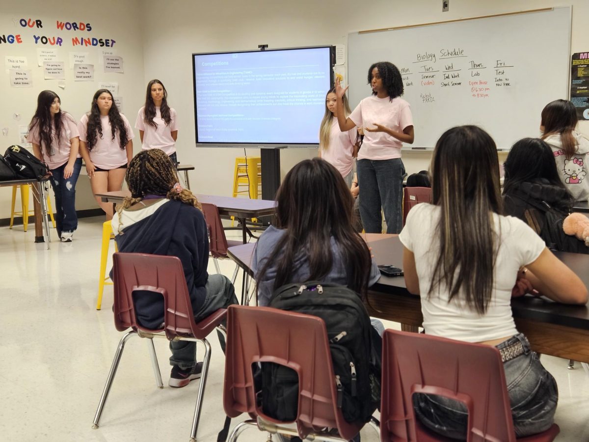 There Is A First Time For Everything: Fems In STEM members present their club to potential members. President Leah Ghebrelul goes over competition dates and programs the club will be participating in. “It was exciting to finally introduce our club to Kerr, ” Ghebrelul said.
