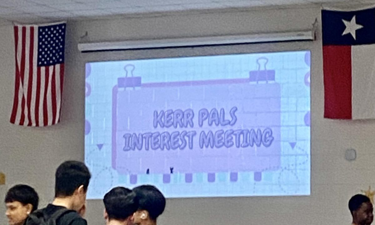 All eyes on the screen! Students gather in the cafeteria for Kerr PALS interest meeting. They were presented with essential information for the year. "We're looking forward to having a great year and helping some kids be successful," Sponsor Jacob Lazarou said.