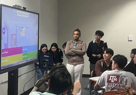 Quiz Time: Students participate in a Kahoot game during meeting. They simplified equations and answered factual questions about math. The environment creates both learning and bonding. “It’s a great way to apply what we’ve learned in class and bond with our peers,” said Steven Le.