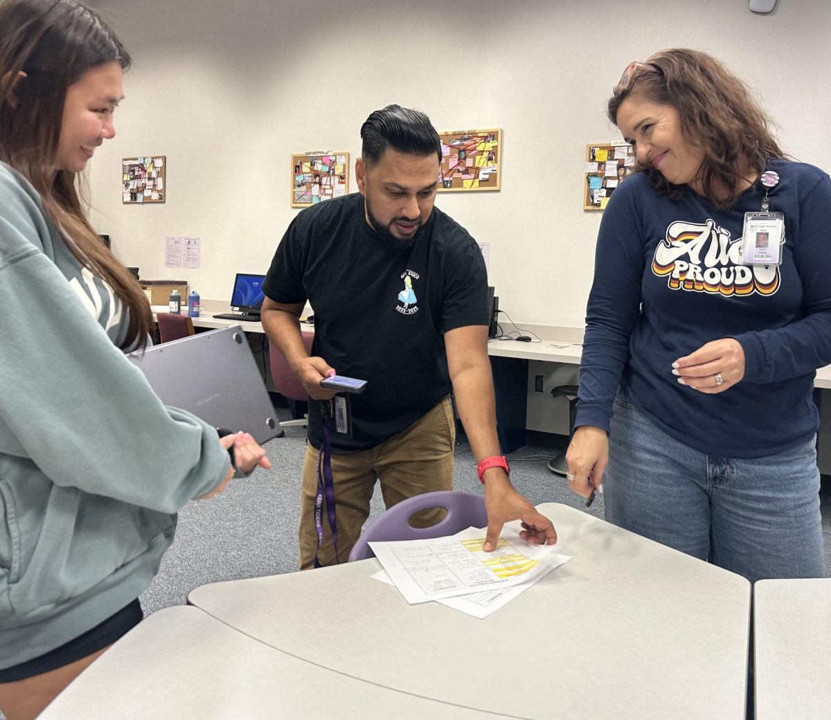 On The Lookout: Principal Sara Tones and Teacher Safraz Ali work together to coordinate Leadership Lunches. Each session is to help improve student leadership and family engagement. "Send me an email about your ideas and talk to your sponsors," Tones said.