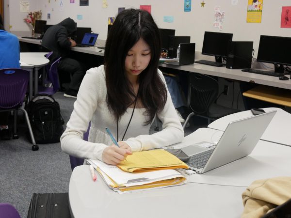 Junior Megan Ngo works on Algebra 2 PAK.