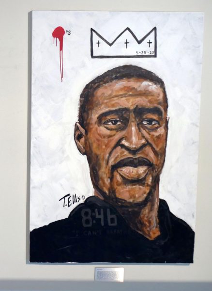 A portrait of George Floyd displayed on the stairwell of the museum. Artwork by ‘T.Ellis’.