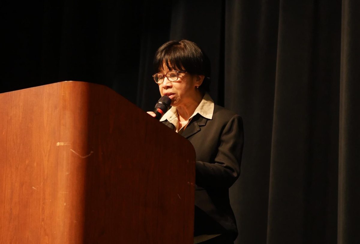 In With The New: Dr. Tolentino gives a speech at the National Honor Society for the incoming members. Her speech gave inspiration and hope for the incoming members. "Your induction into the National Honor Society signifies that you have met-and exceeded-those expectations. We are definitely proud of you", Dr. Tolentino said.