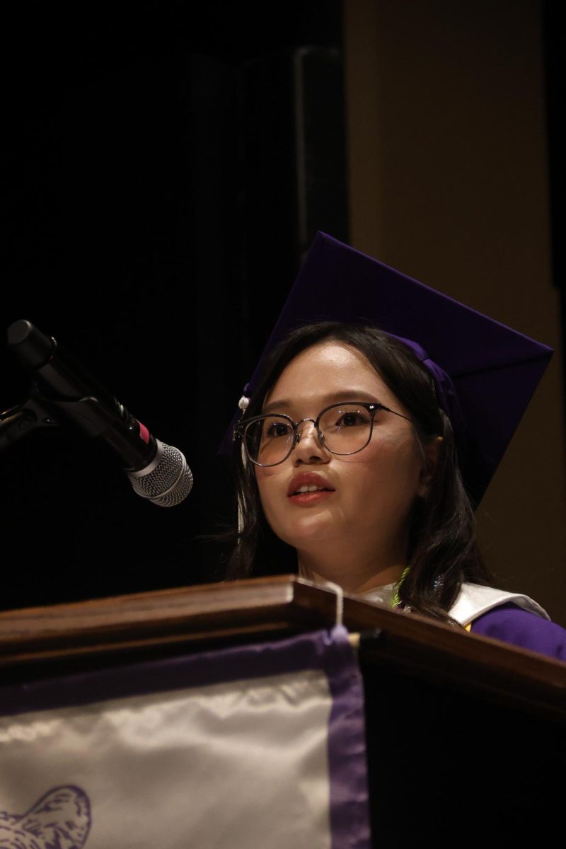 Salutatorian Giao Tran speaks about trying scary things. 